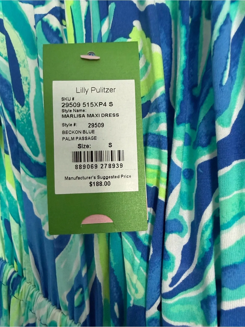 Lilly Pulitzer Beckon Blue and Teal Palm Print Maxi Dress - Picture 3 of 4